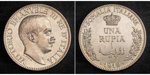 1 Rupee Kingdom of Italy (1861-1946) Silver Victor Emmanuel III of Italy (1869 - 1947)
