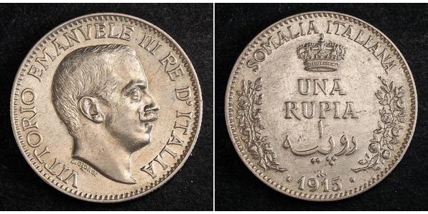1 Rupee Kingdom of Italy (1861-1946) Silver Victor Emmanuel III of Italy (1869 - 1947)