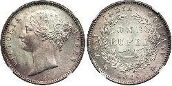 1 Rupee 不列颠东印度公司 銀 维多利亚 (英国君主)