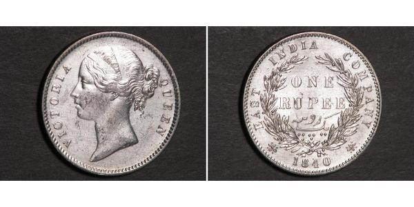 1 Rupee 不列颠东印度公司 銀 维多利亚 (英国君主)