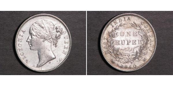 1 Rupee 不列颠东印度公司 銀 维多利亚 (英国君主)