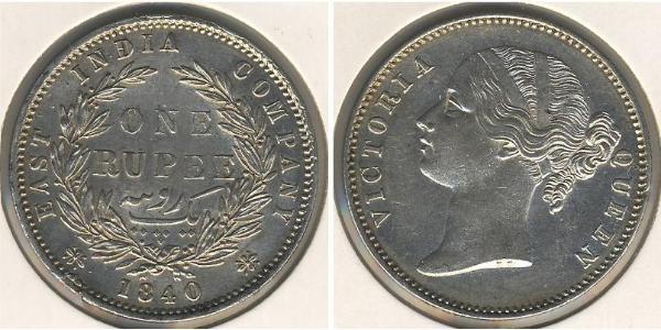 1 Rupee 不列颠东印度公司 銀 维多利亚 (英国君主)