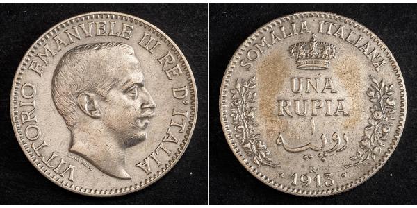1 Rupee 意大利王國 (1861-1946) 銀 维托里奥·埃马努埃莱三世 (1869 - 1947)