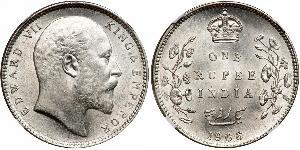 1 Rupee 英属印度 (1858 - 1947) 銀 爱德华七世 (1841-1910)