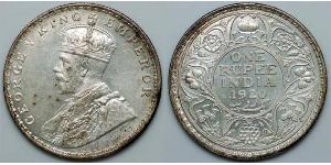 1 Rupee 英属印度 (1858 - 1947) 銀 乔治五世  (1865-1936)