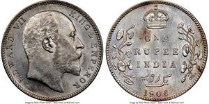 1 Rupee 英属印度 (1858 - 1947) 銀 爱德华七世 (1841-1910)