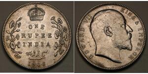 1 Rupee 英属印度 (1858 - 1947) 銀 爱德华七世 (1841-1910)