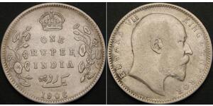 1 Rupee 英属印度 (1858 - 1947) 銀 爱德华七世 (1841-1910)