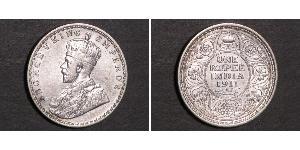 1 Rupee 英属印度 (1858 - 1947) 銀 乔治五世  (1865-1936)