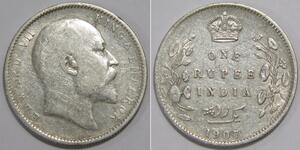 1 Rupee 英属印度 (1858 - 1947) 銀 爱德华七世 (1841-1910)