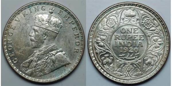 1 Rupee 英属印度 (1858 - 1947) 銀 乔治五世  (1865-1936)