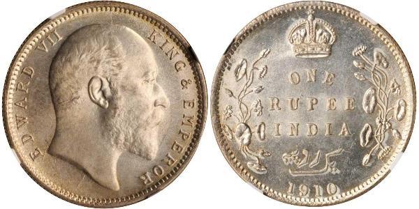 1 Rupee 英属印度 (1858 - 1947) 銀 爱德华七世 (1841-1910)