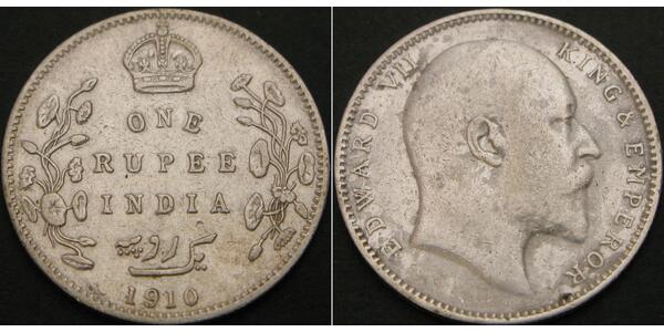 1 Rupee 英属印度 (1858 - 1947) 銀 爱德华七世 (1841-1910)