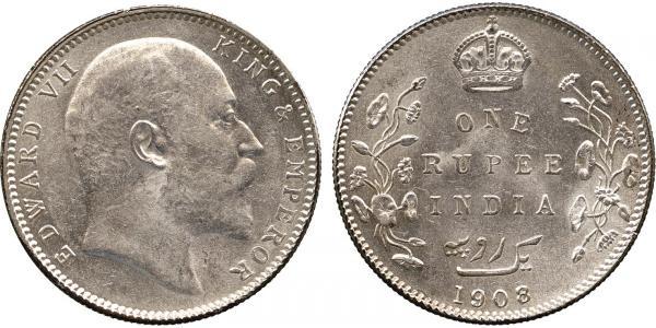1 Rupee 英属印度 (1858 - 1947) 銀 爱德华七世 (1841-1910)