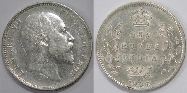 1 Rupee 英属印度 (1858 - 1947) 銀 爱德华七世 (1841-1910)