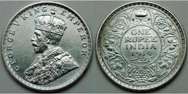 1 Rupee 英属印度 (1858 - 1947) 銀 乔治五世  (1865-1936)