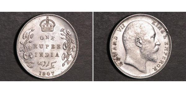 1 Rupee 英属印度 (1858 - 1947) 銀 爱德华七世 (1841-1910)