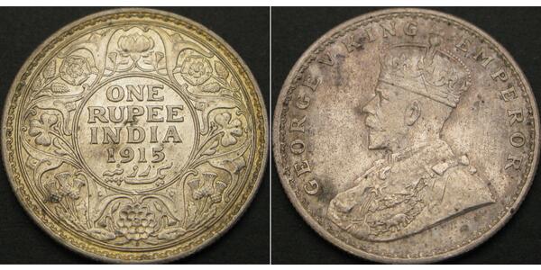 1 Rupee 英属印度 (1858 - 1947) 銀 乔治五世  (1865-1936)