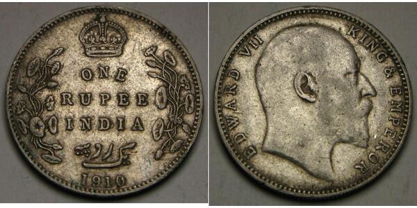 1 Rupee 英属印度 (1858 - 1947) 銀 爱德华七世 (1841-1910)