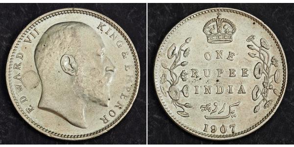 1 Rupee 英属印度 (1858 - 1947) 銀 爱德华七世 (1841-1910)