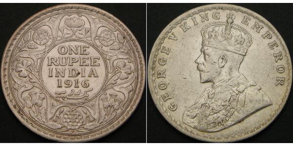1 Rupee 英属印度 (1858 - 1947) 銀 乔治五世  (1865-1936)