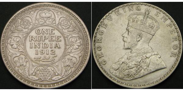 1 Rupee 英属印度 (1858 - 1947) 銀 乔治五世  (1865-1936)