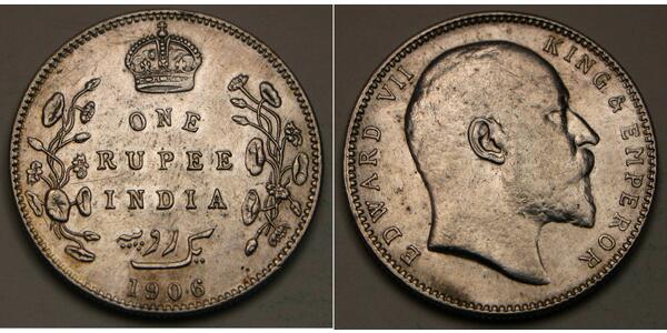 1 Rupee 英属印度 (1858 - 1947) 銀 爱德华七世 (1841-1910)