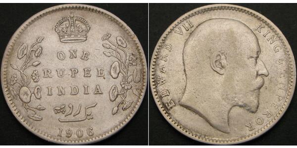 1 Rupee 英属印度 (1858 - 1947) 銀 爱德华七世 (1841-1910)
