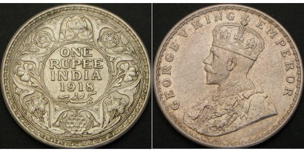 1 Rupee 英属印度 (1858 - 1947) 銀 乔治五世  (1865-1936)