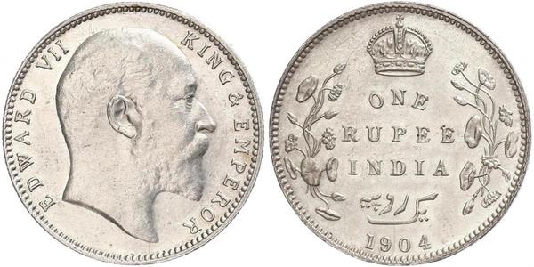1 Rupee 英属印度 (1858 - 1947) 銀 爱德华七世 (1841-1910)