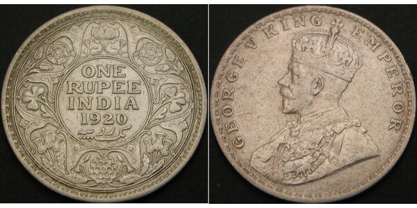 1 Rupee 英属印度 (1858 - 1947) 銀 乔治五世  (1865-1936)