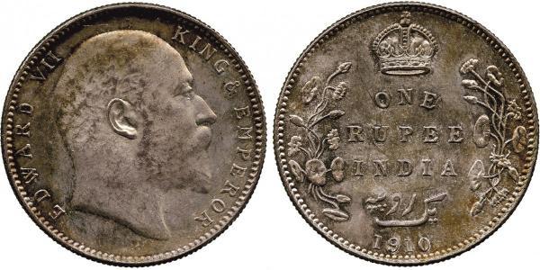 1 Rupee 英属印度 (1858 - 1947) 銀 爱德华七世 (1841-1910)