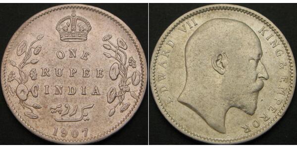 1 Rupee 英属印度 (1858 - 1947) 銀 爱德华七世 (1841-1910)