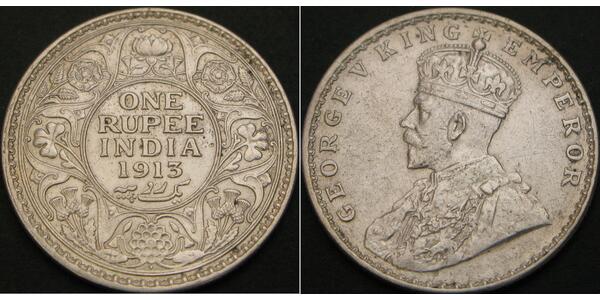 1 Rupee 英属印度 (1858 - 1947) 銀 乔治五世  (1865-1936)