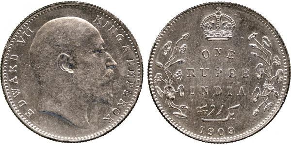 1 Rupee 英属印度 (1858 - 1947) 銀 爱德华七世 (1841-1910)