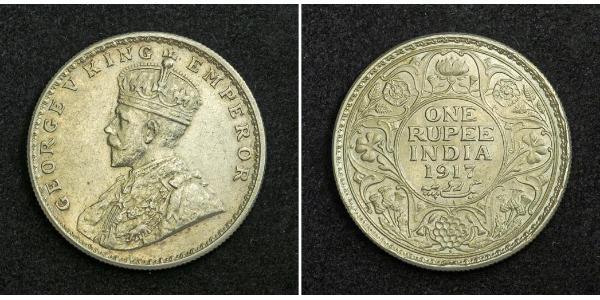 1 Rupee 英属印度 (1858 - 1947) 銀 乔治五世  (1865-1936)