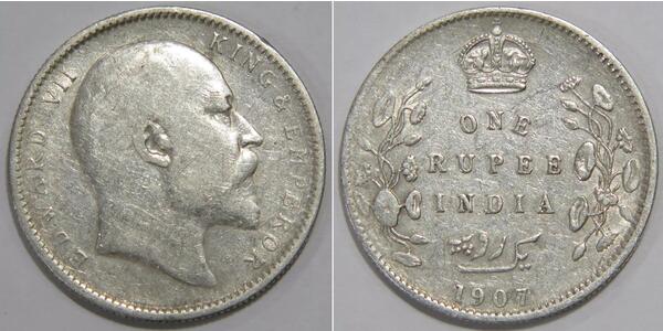 1 Rupee 英属印度 (1858 - 1947) 銀 爱德华七世 (1841-1910)