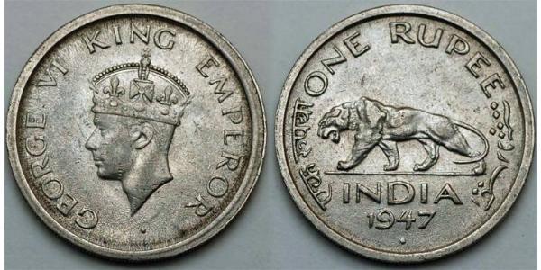 1 Rupee 英属印度 (1858 - 1947) 镍 乔治六世 (1895-1952)