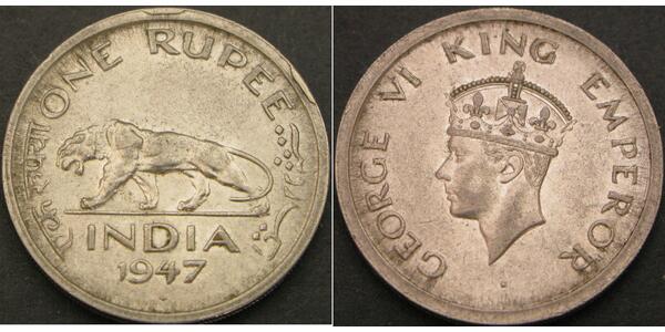 1 Rupee 英属印度 (1858 - 1947) 镍 乔治六世 (1895-1952)
