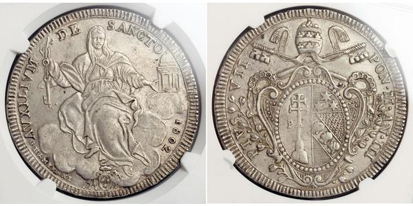 1 Scudo Stato Pontificio (752-1870) Argento Papa Pio VII  (1742 -1823)