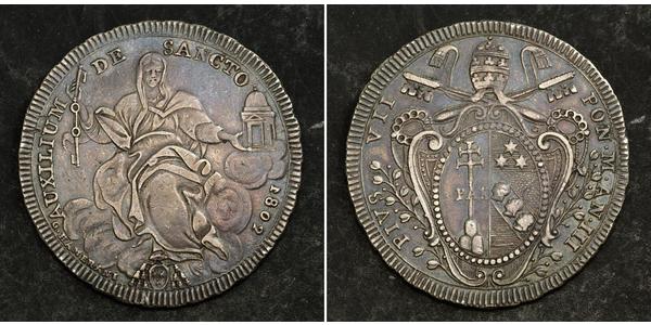 1 Scudo Stato Pontificio (752-1870) Argento Papa Pio VII  (1742 -1823)