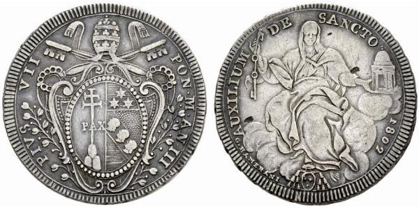 1 Scudo Papal States (752-1870) Silver Pope Pius VII (1742 -1823)