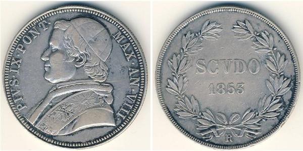 1 Scudo Papal States (752-1870)  Pope Pius IX (1792- 1878)