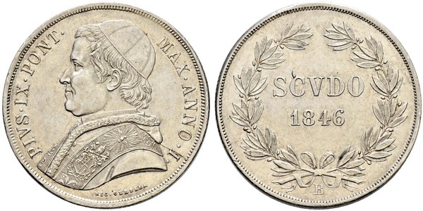 1 Scudo Papal States (752-1870)  Pope Pius IX (1792- 1878)