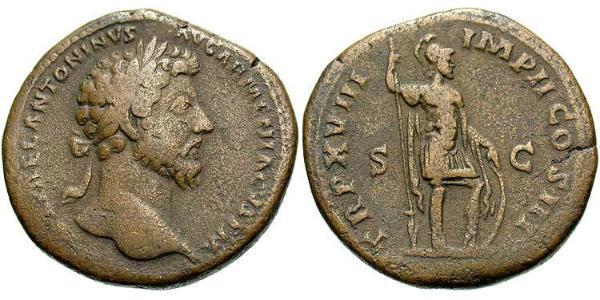 1 Sestertius 羅馬帝國 青铜 Marcus Aurelius (121-180)
