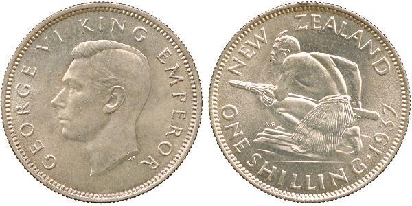 1 Shilling Nuova Zelanda Argento Giorgio VI (1895-1952)