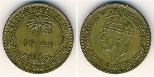 1 Shilling Africa occidentale britannica (1780 - 1960) Ottone Giorgio VI (1895-1952)