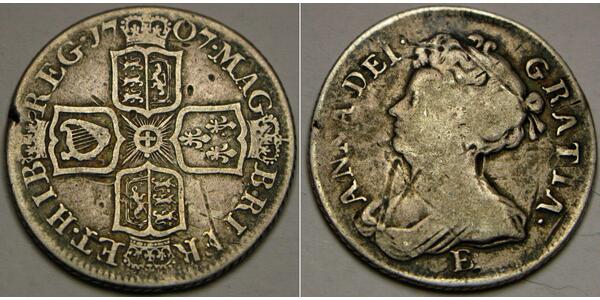 1 Shilling 大不列顛王國 (1707 - 1800) 銀 安妮 (英国女王) (1665-1714)