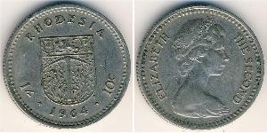 1 Shilling / 10 Cent Southern Rhodesia (1923-1980) Níquel/Cobre Isabel II (1926-2022)