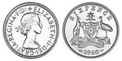 1 Sixpence Australie (1939 - ) Argent Elizabeth II (1926-2022)